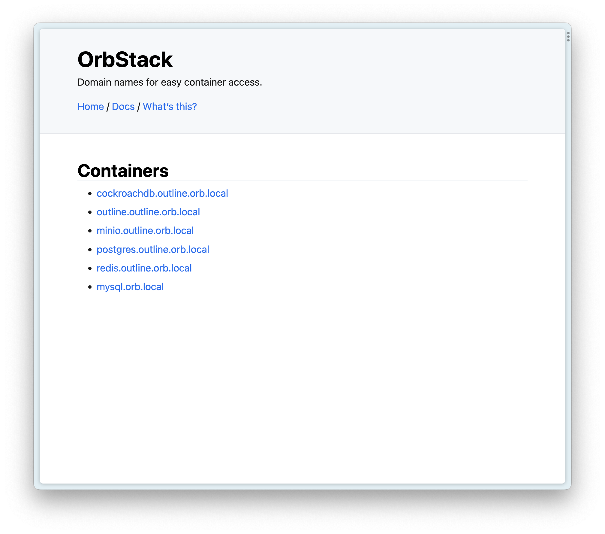 OrbStack Service list